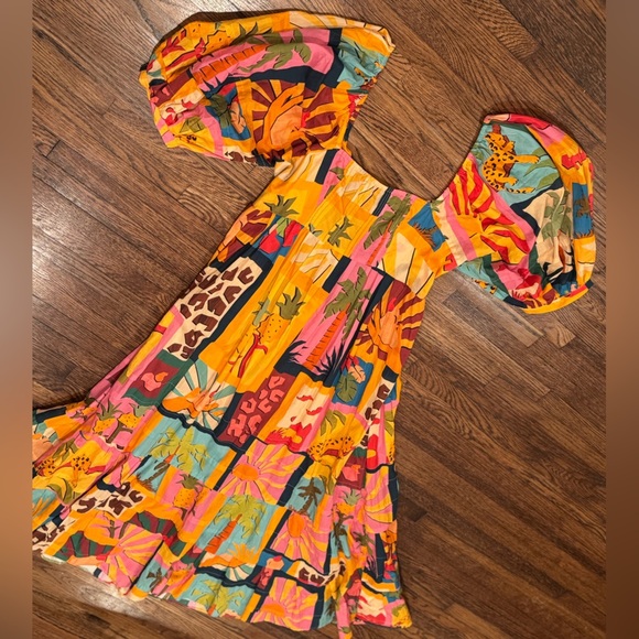 Farm Rio Tropical Collage Midi Dress Beach Maximalism Vacation Size Medium - Picture 8 of 10